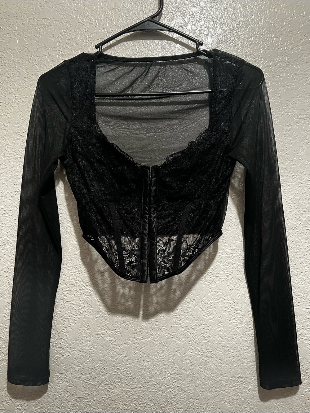 Fashion Nova Black Lace Mesh Corset Crop Top